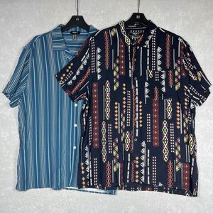 Forever 21 Vertical Stripe Rayon Short Sleeve Shirt Mens XL Multicolor LOT